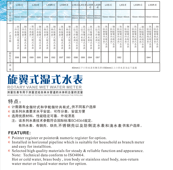 J9集团旋翼式湿式水表LXSR特点