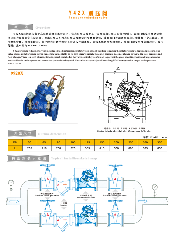 J9集团200X减压阀技术参数