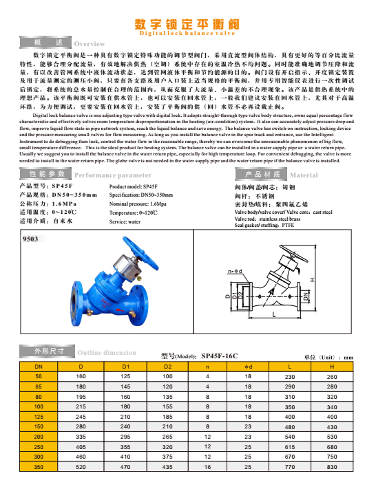 J9集团数字锁定平衡阀技术参数图
