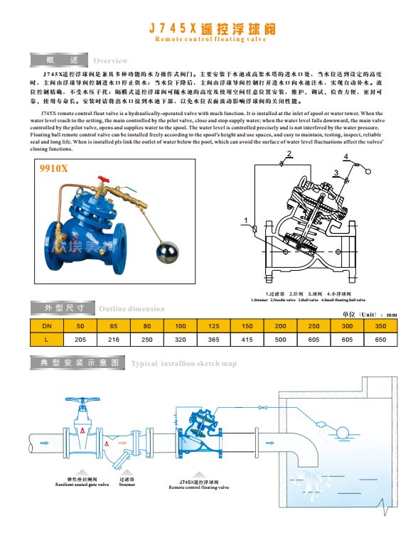 J9集团遥控浮球阀参数图