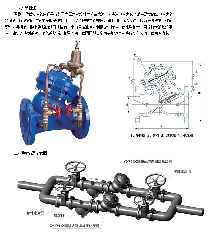 J9集团隔膜式可调减压稳压阀技术参数