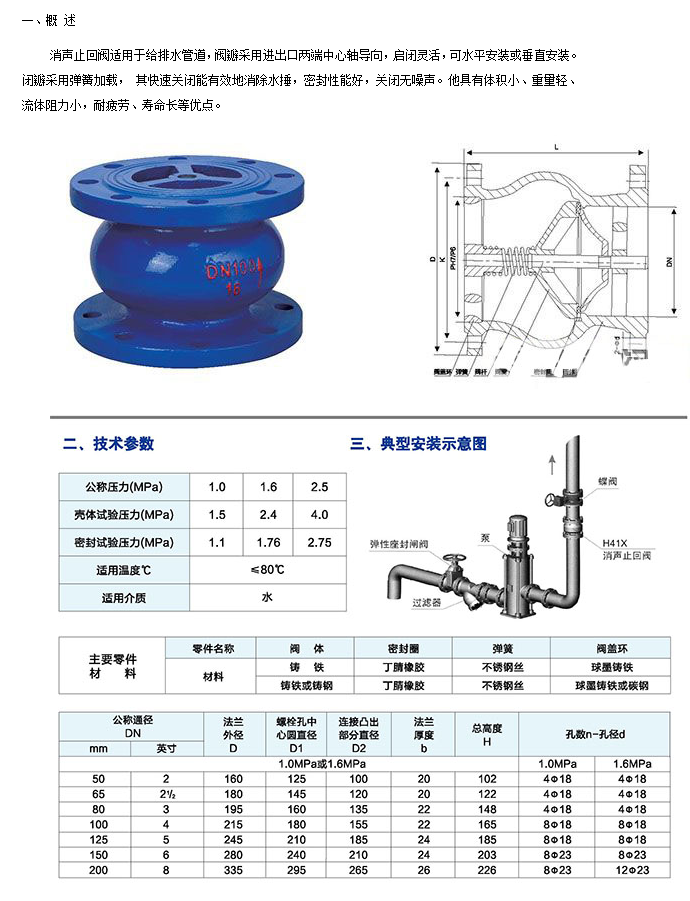 J9集团H41X消声止回阀参数图
