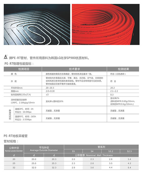 J9集团PE-RT地暖管规格参数